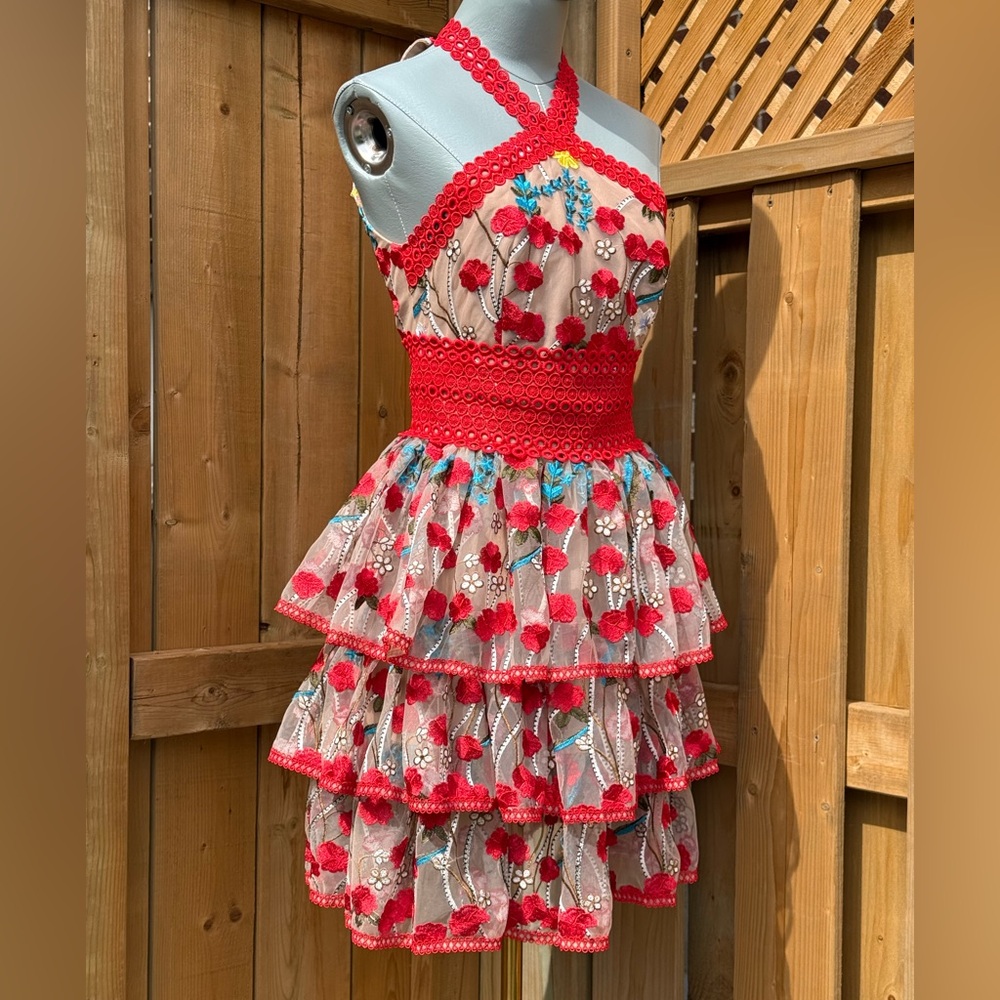 🆕 BRONX & BANCO 🧿 NWOT Ivanka Embroidered Red Ruffled Mini Dress, Sz XS US 2 - Picture 10 of 16